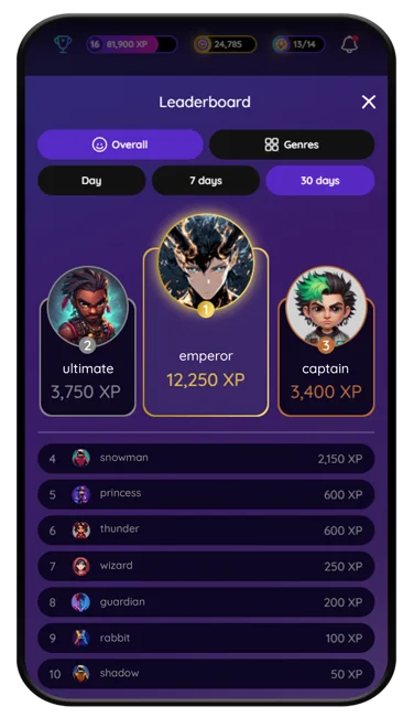 TuuTap leaderboards and XP