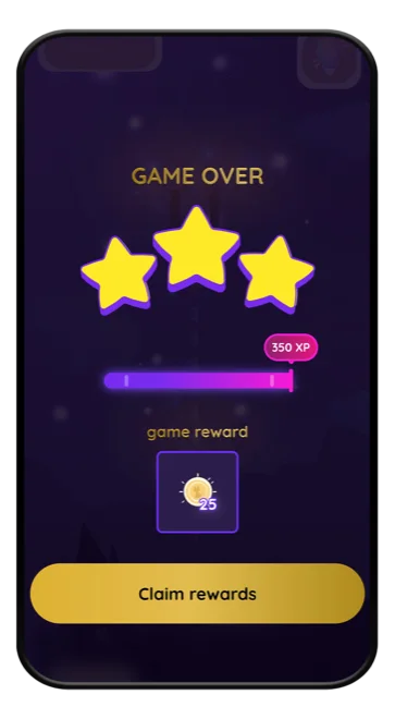 TuuTap match results with stars and rewards